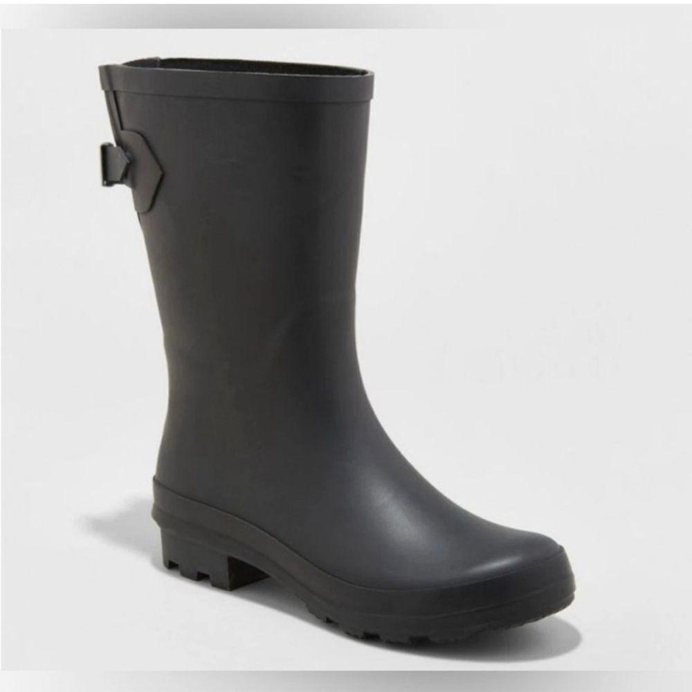 ☔🆕Vicki Mid Calf Rubber Rain Boots - Black, Sz 5W